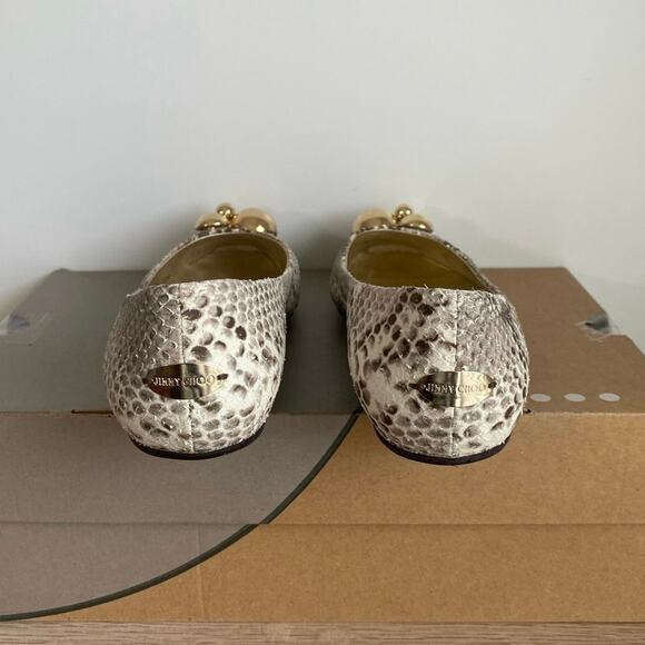 Jimmy Choo Beige Python Embossed Leather Ballet Flats Women- Size 39 - Picture 2 of 8